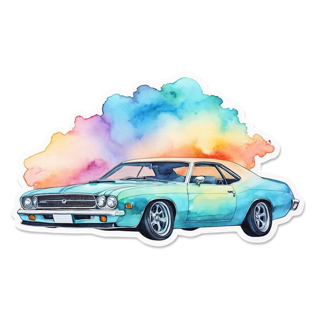 PSD car watercolor sticker isolated on transparent background