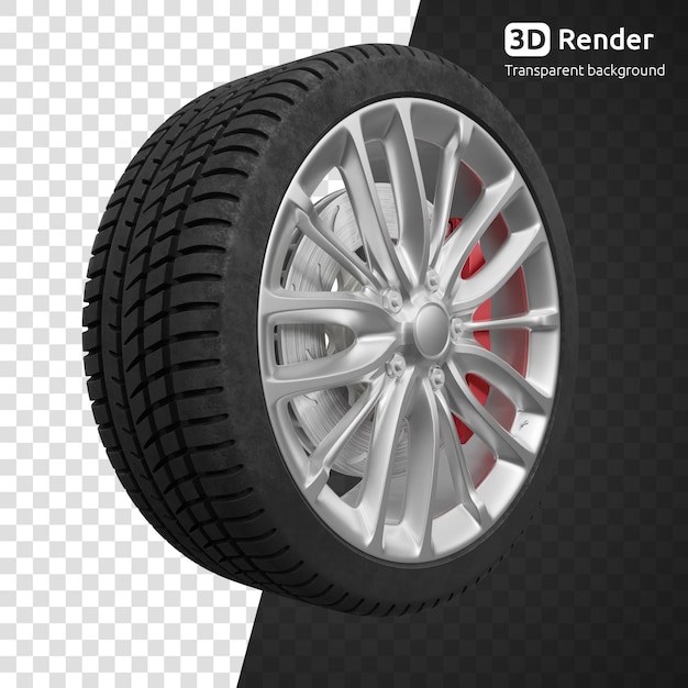 Car wheel with brakes 3d render isolated