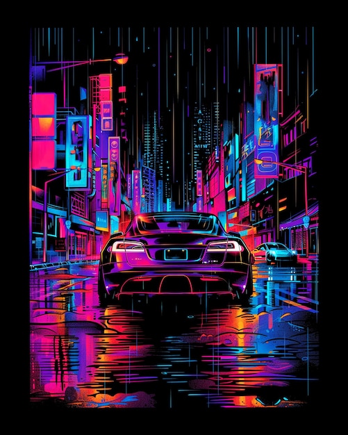 car with city with colorful background for poster design