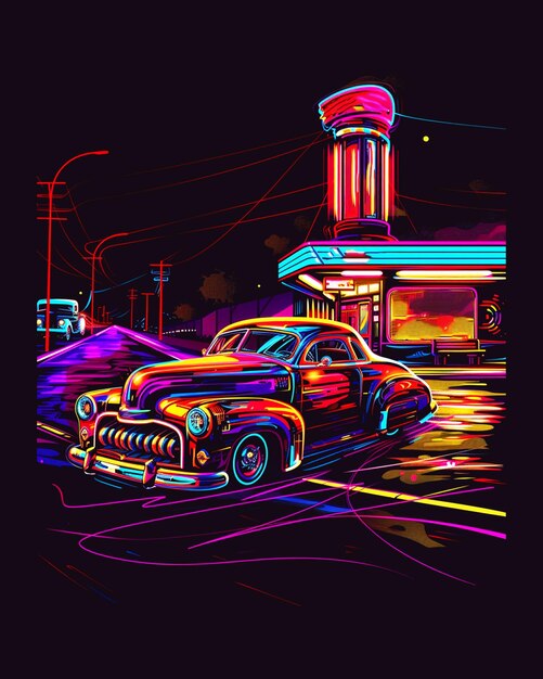 car with colorful background for poster design