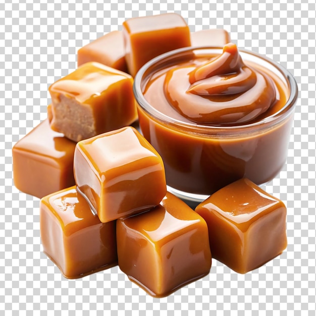 Caramel candy and caramel sauce Isolated on transparent background