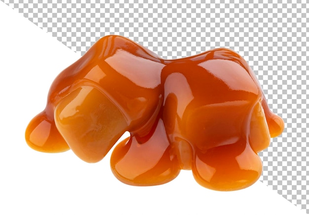 Caramel candy and caramel sauce isolated on white background