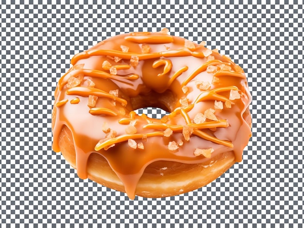 Caramel doughnut with tasty topping isolated on transparent background