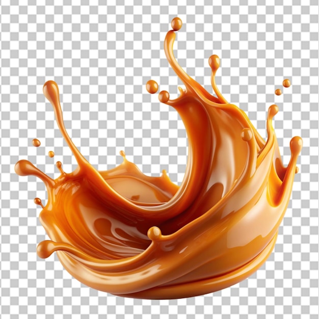 caramel sauce syrup wave splash on transparent background