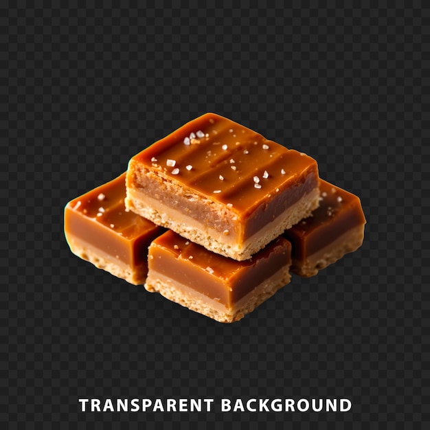 Caramel squares on transparent background isolated and deliciously sweet