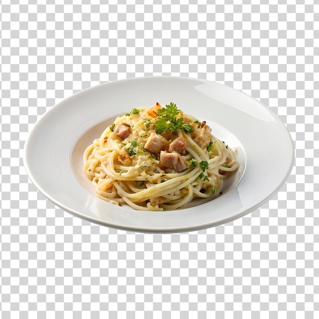 Carbonara on white plate isolated on transparent background