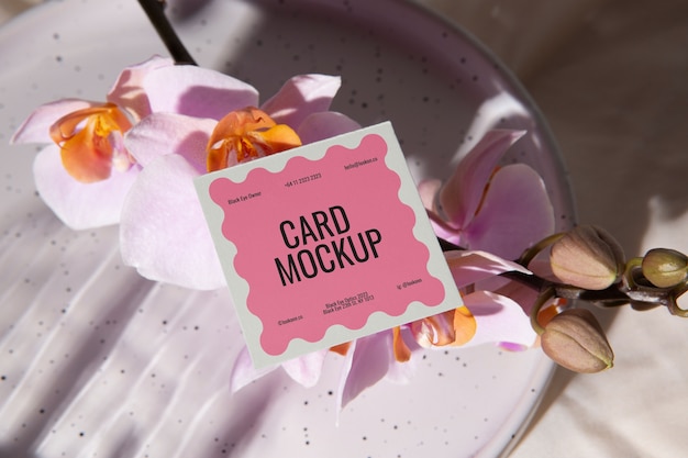 Card mock-up design with orchid flower