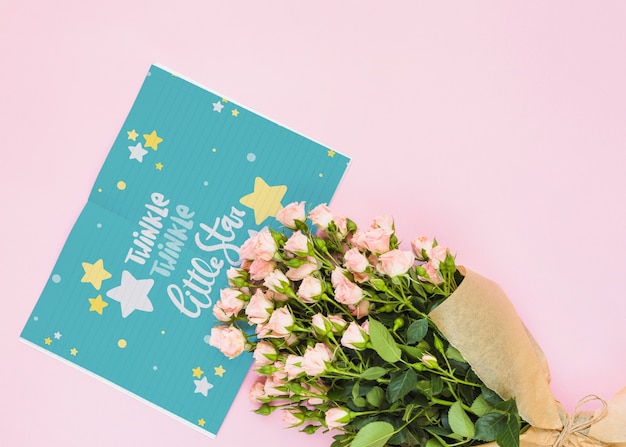 Card mockup with floral decoration for wedding or quote