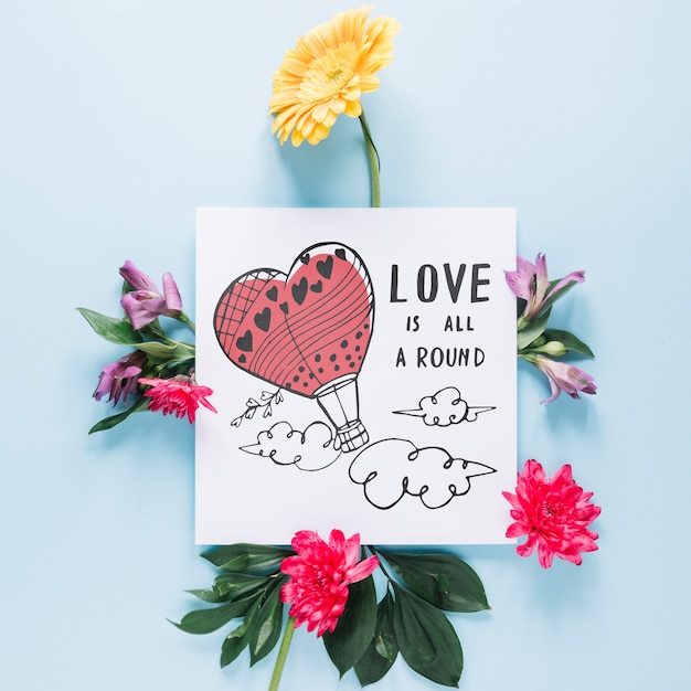 Card mockup with floral valentines day concept