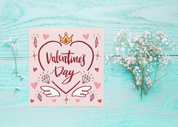 Card mockup with floral valentines day concept