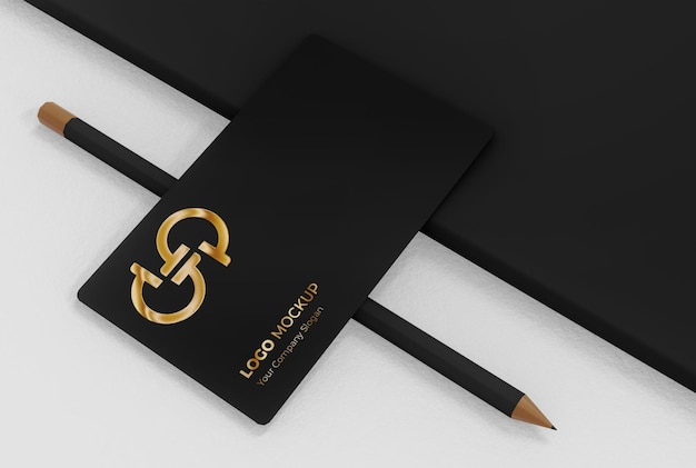 Card name and book mockup scene in black color