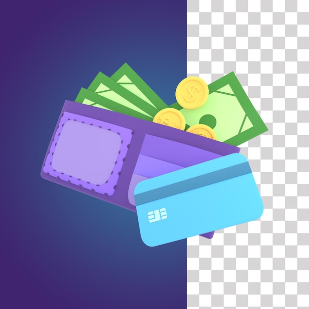 Card and wallet 3d illustration