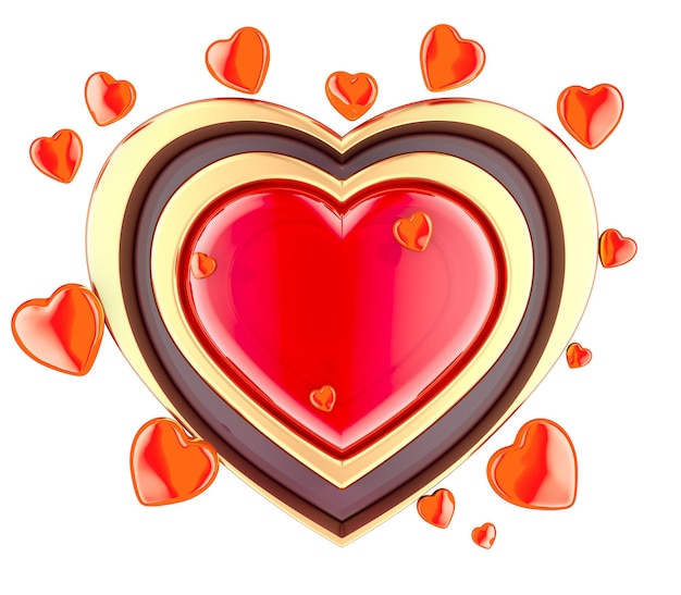 PSD card with golden red hearts valentines day card 3d rendering isolated on transparent background