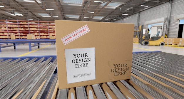 Cardboard Box Mockup in a warehouse