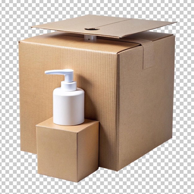 PSD cardboard box with dispenser on transparent background