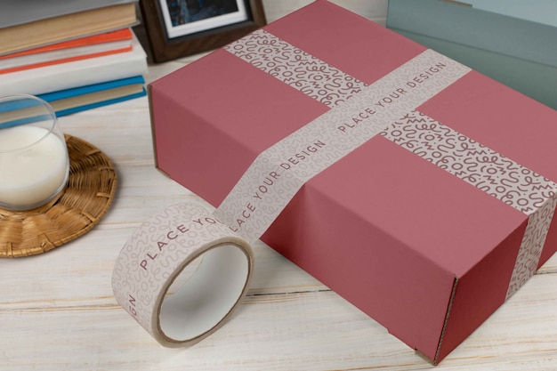 Cardboard box with sealing tape mock-up design