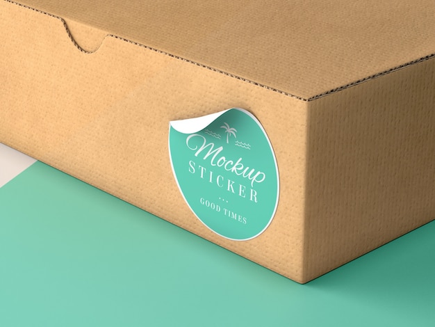 PSD cardboard box with sticker mock up