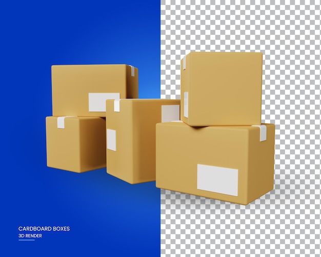 Cardboard boxes for delivery on a transparent background 3d render illustration