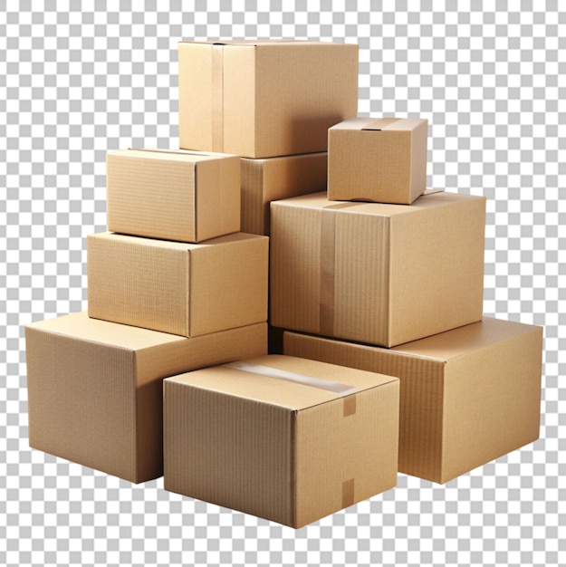 PSD cardboard boxes isolated on transparent background