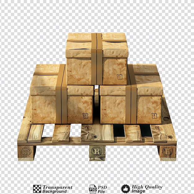 PSD cardboard boxes mockup on wooden pallet isolated on transparent background