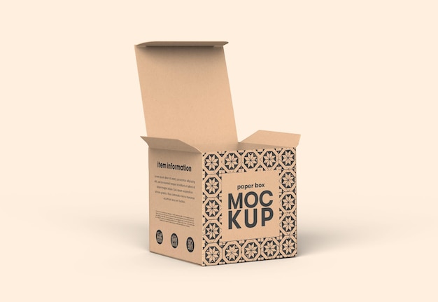 PSD cardboard craft storage square paper box mockup