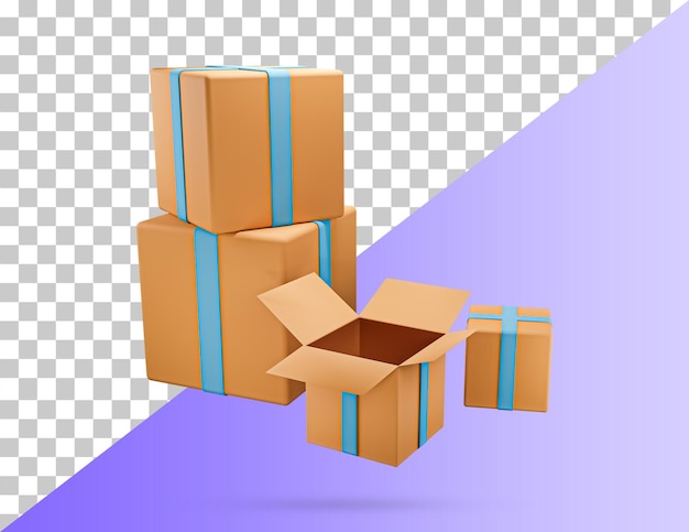 Cardboard open box icon. Delivery box 3d icon. Cargo box. 3d rendered illustration.