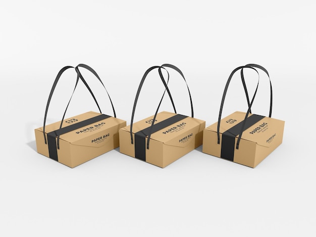 Cardboard Paper Delivery Box Bag Packaging Mockup