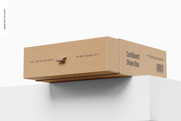 Cardboard Shoe Box with Ribbon Mockup, Low Angle View