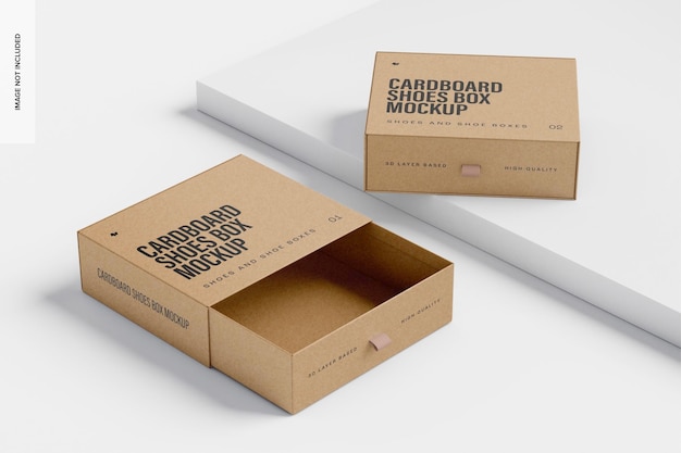 Cardboard Shoe Boxes with Ribbon Mockup, Opened and Closed