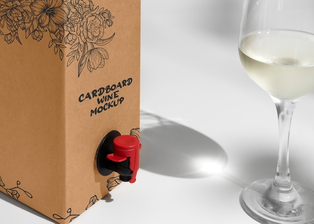 Cardboard wine dispenser with glass