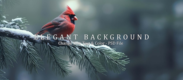 PSD cardinal perched on a snowy branch