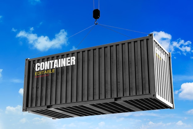 PSD cargo container mockup with sky background