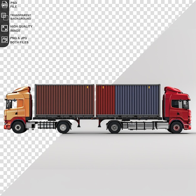 PSD cargo truck on transparent background 3d rendering illustration