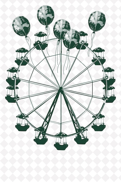 PSD carnival ferris wheel frame with ticket string and balloon s png creative background design