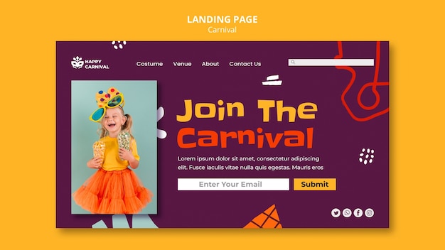 Carnival landing page flat design template