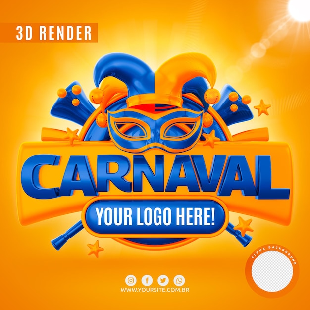 Carnival logo for companies in 3d rendering premium psd