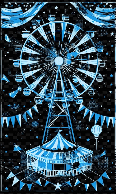 PSD carnival scene with a ferris wheel and games american flag b creative illustration idea designs