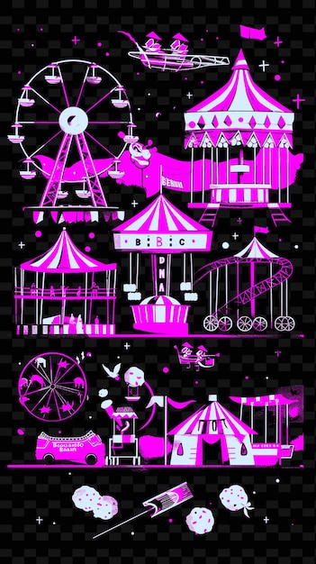 PSD carnival scene with games rides and cotton candy bold and br creative illustration idea designs