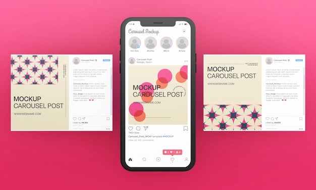 PSD carousel post on a device mockup