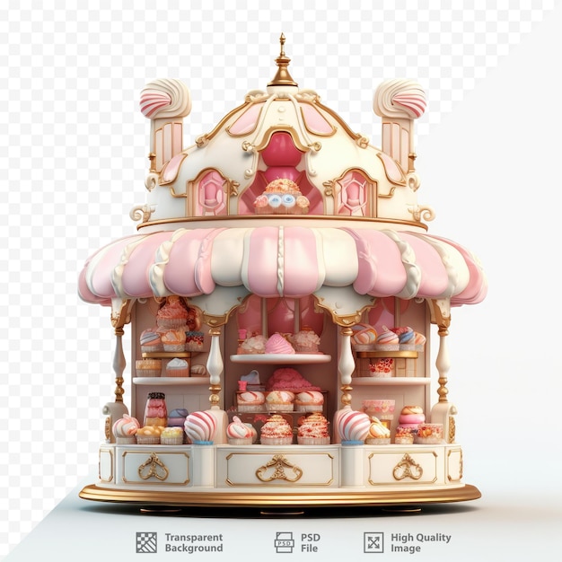 a carousel with a pink and white theme and a picture of a carousel with the words " sweet cakes " on it.