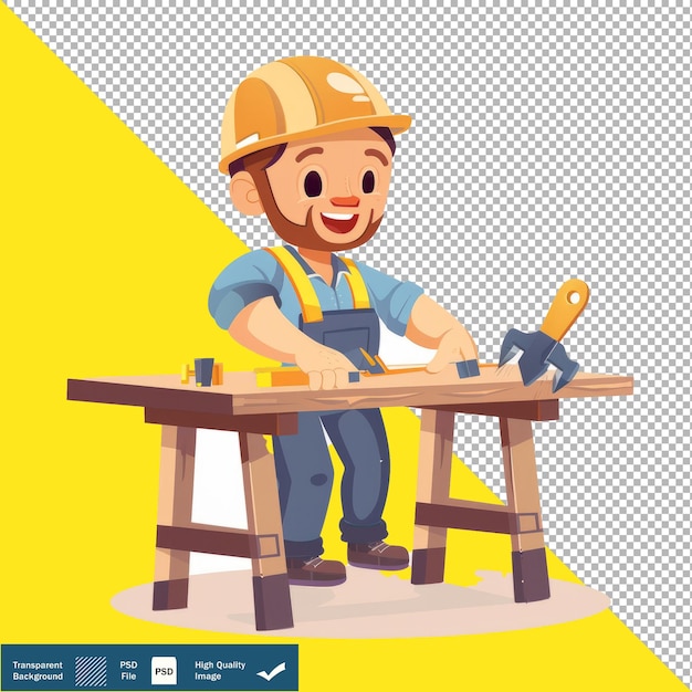 PSD carpenter assembling furniture cartoon transparent background png psd