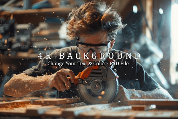 Carpenter using a circular saw in a workshop