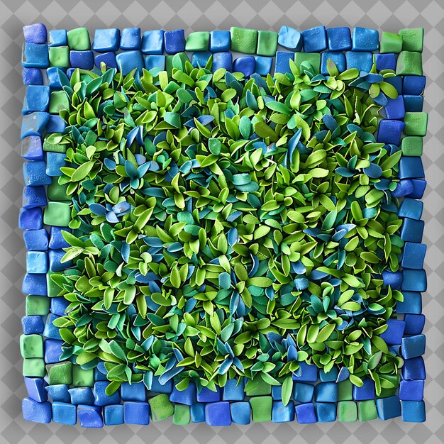 PSD carpetgrass with multicolored ceramic pieces and blue mixed isolated green grass texture designs