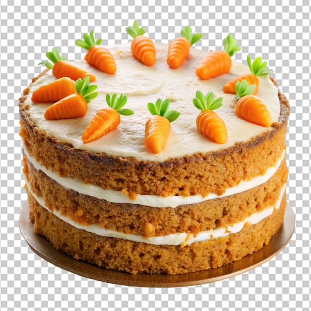 PSD carrot cake with nuts and cream cheese frosting isolated on transparent background