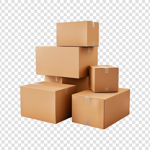 PSD carton boxes stack on a transparent background