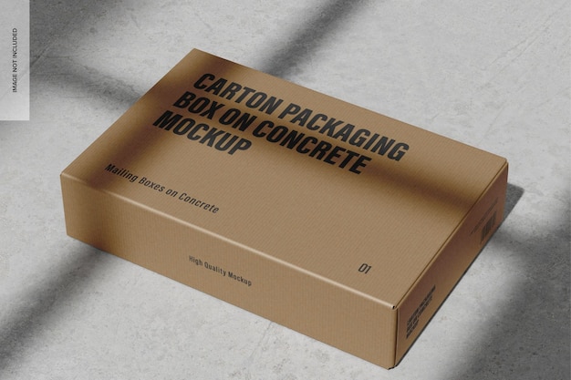 Carton Packaging Box on Concrete Mockup, High Angle View