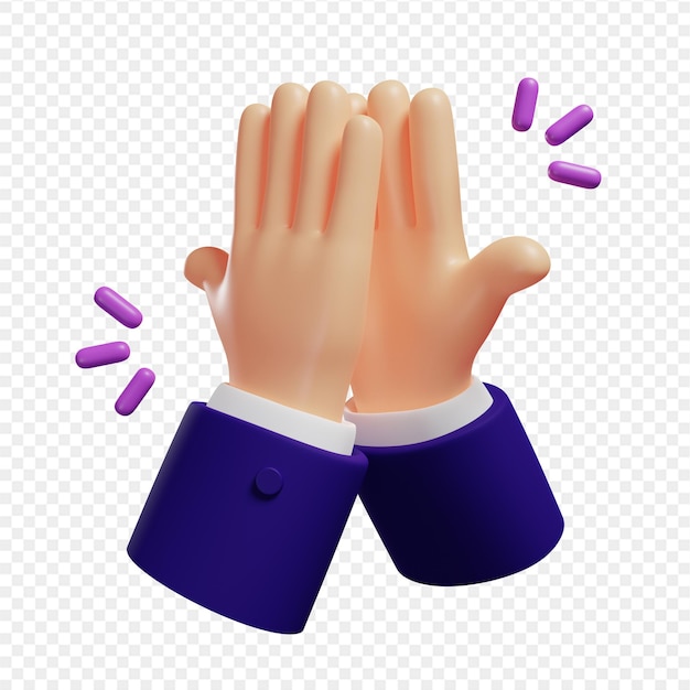 Cartoon 3d hands with dark blue sleeves showing gesture high five teamwork icon