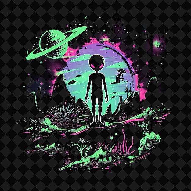 PSD a cartoon of a alien with a planet on the top