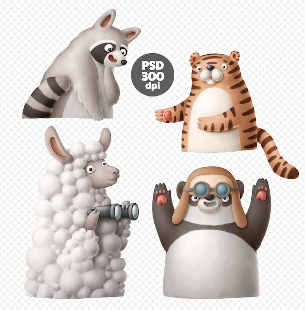 Cartoon animals clipart set isolated