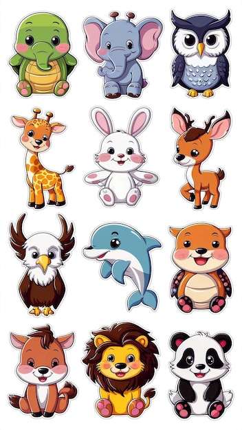 PSD a cartoon of animals that are on a white background